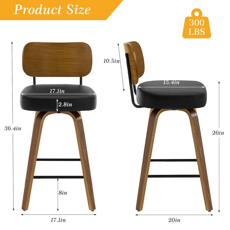26" Swivel Upholstered Counter Height Bar Stool - 36.4" H x 17.1" W x 20" D