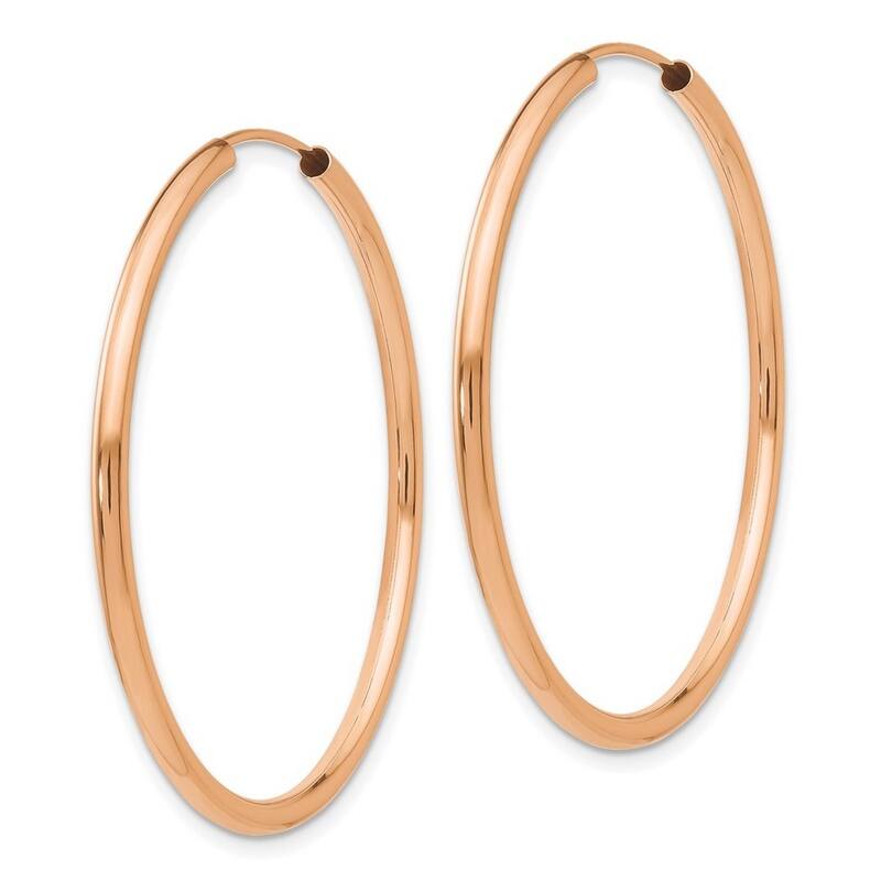 Curata 14k Rose Gold Polished Endless 2mm Hoop Earrings - 39.25x39.75mm Wide 2mm Thick