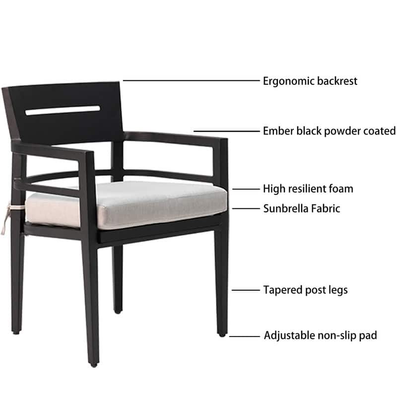 5-Piece Outdoor Aluminum Dining Set with Umbrella Hole, Modern Patio Table and 4 Chairs, Ember Black