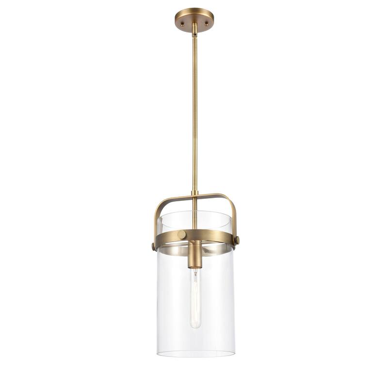 Innovations Lighting Pilaster - 1 Light 8" Stem Hung Pendant - Clear/Brushed Brass