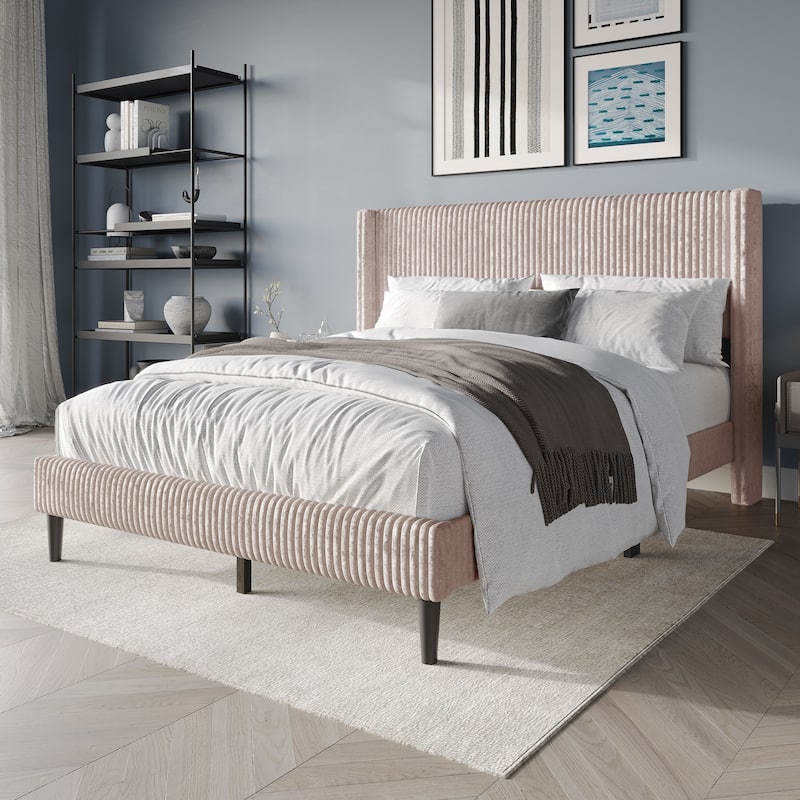 CraftPorch Modern Wingback Upholstered Velvet Bed