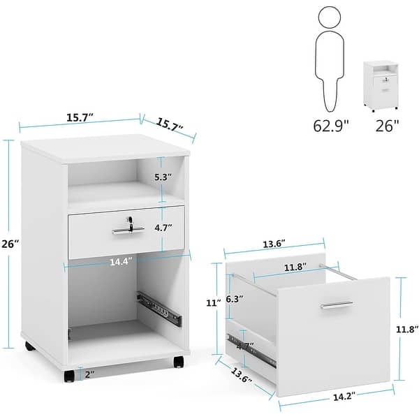 dimension image slide 3 of 3, 2 Drawer Mobile File Cabinet with Lock, Filing Cabinet Printer Stand for Letter Size