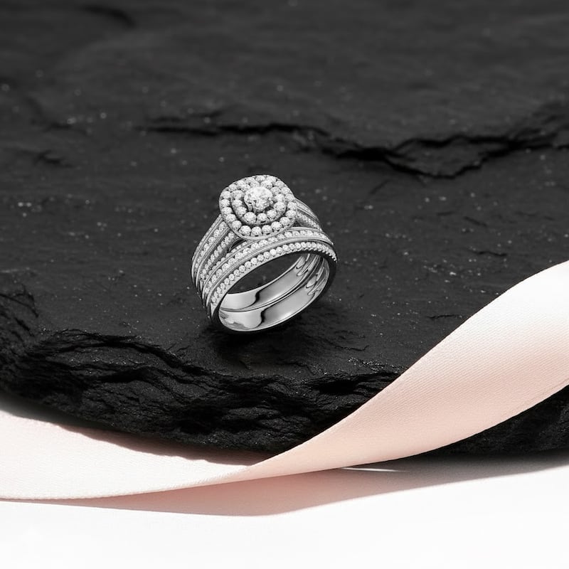 1ct TDW Diamond Double Halo Bridal Set in 10K White Gold for Women