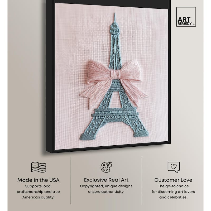 Stitched Eiffel Tower Bow Canvas by Art Remedy