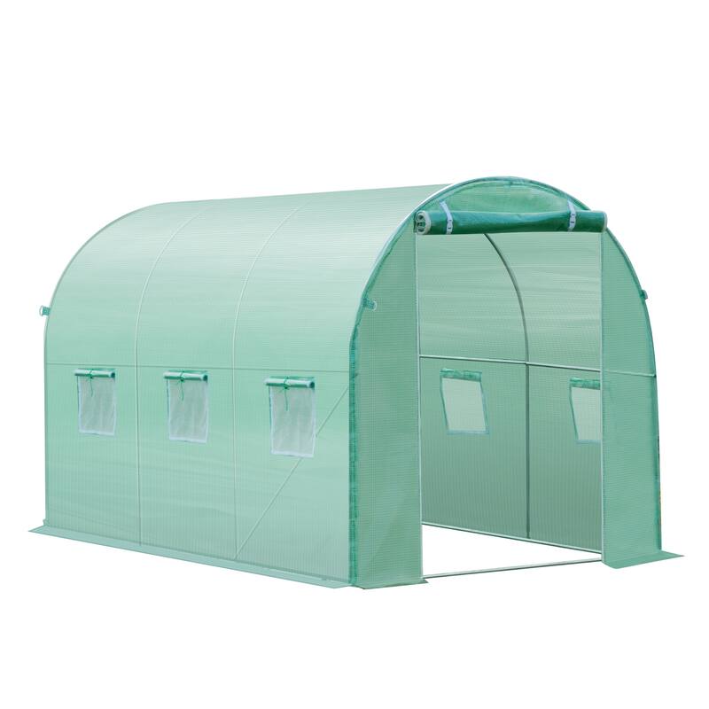 Outsunny Replacement Greenhouse Cover Tarp with 12 Windows for Ventilation & Zipper Door, Green