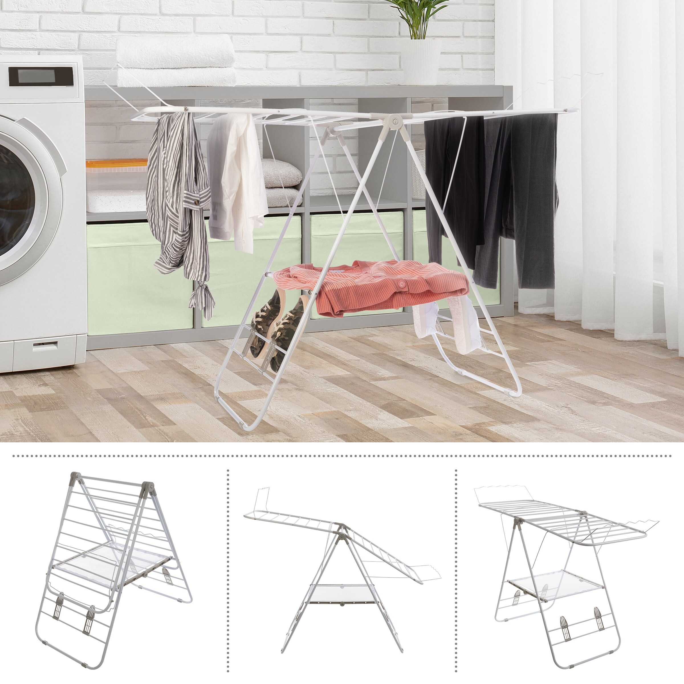 Foldable Clothes Drying Laundry Rack - White