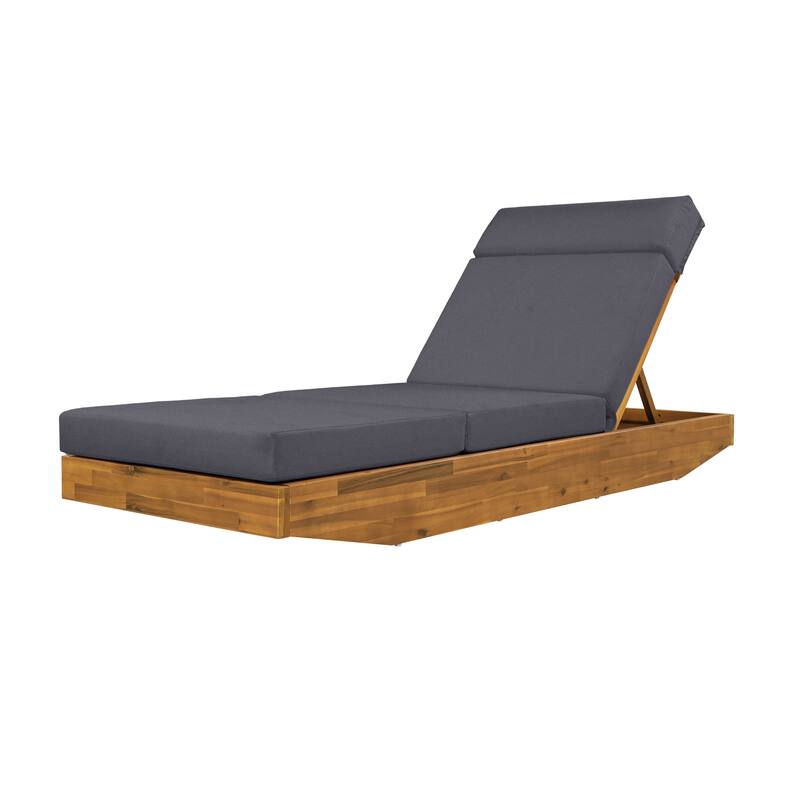 Christopher Knight Home - Outdoor Acacia Wood Chaise Lounge, Water-Repellent Cushion, Ergonomic Adjustable Headrest - 79.6"L
