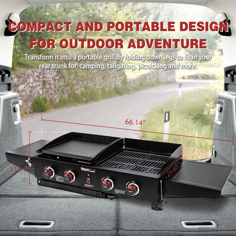 Royal Gourmet 4-Burner Gas Grill and Griddle Combo with Folding Legs