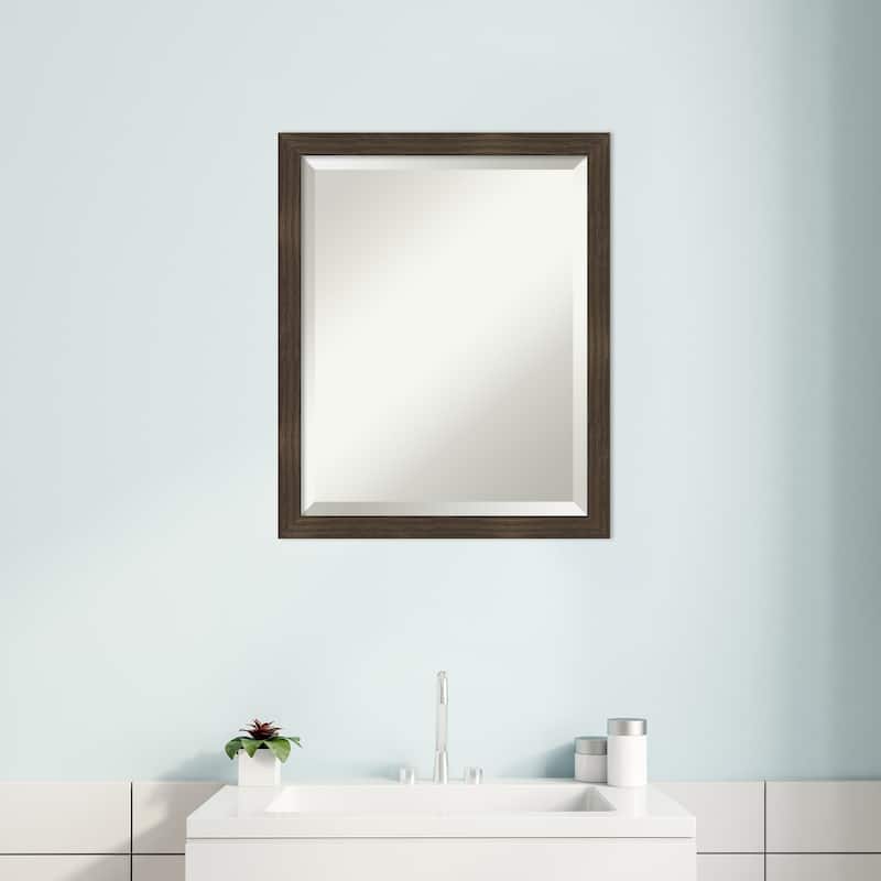 Woodgrain Stripe Beveled Wood Framed Bathroom Vanity Wall Mirror