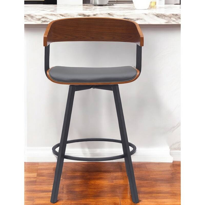 27" Gray and Black Faux Leather with Metal Swivel Counter Height Bar Chair - Gray