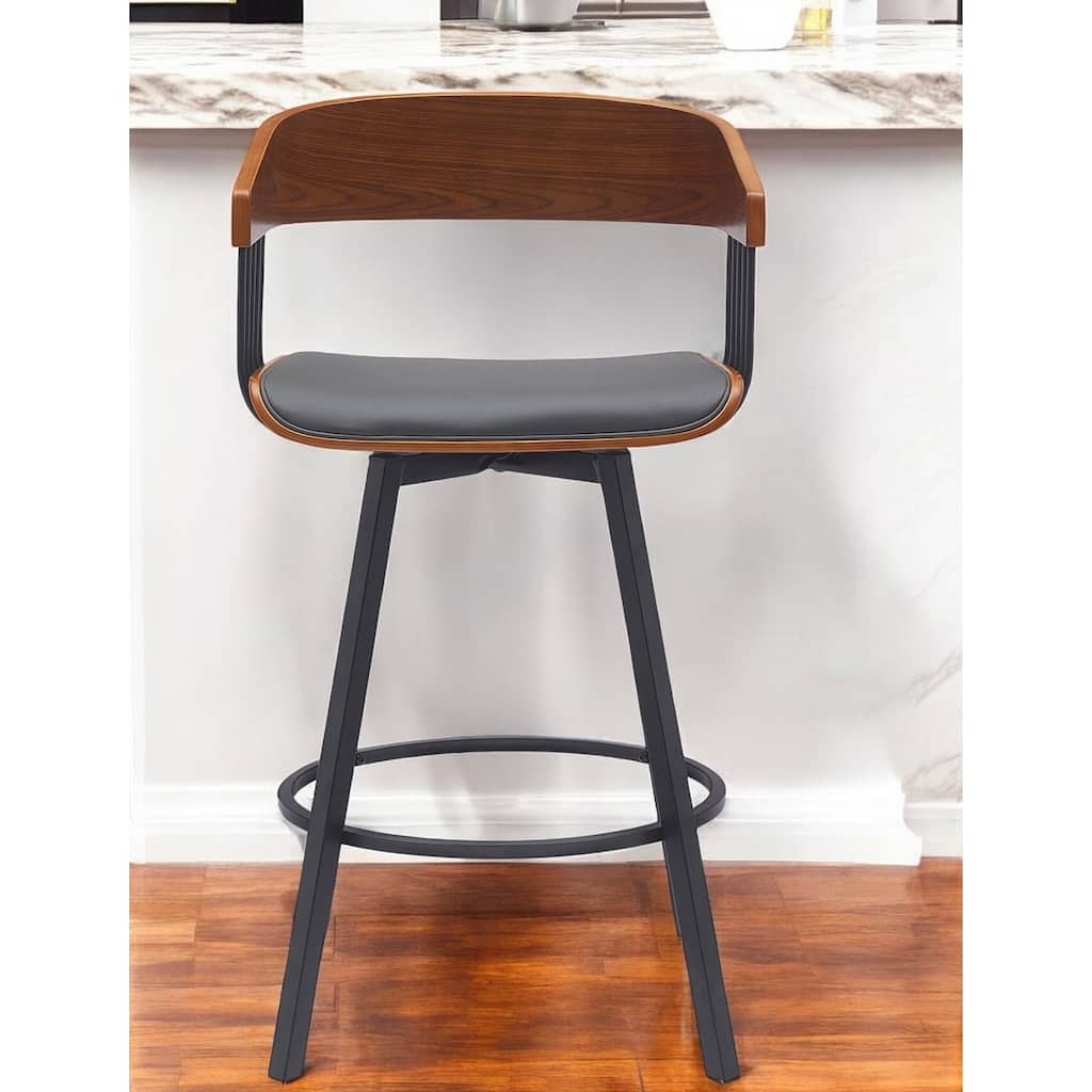 27" Gray and Black Faux Leather with Metal Swivel Counter Height Bar Chair