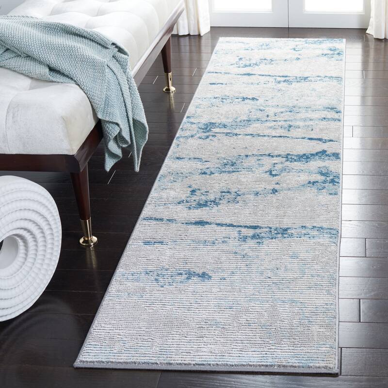 SAFAVIEH Meadow Entela Modern Abstract Rug - 2' x 8' Runner - Light Grey/Blue