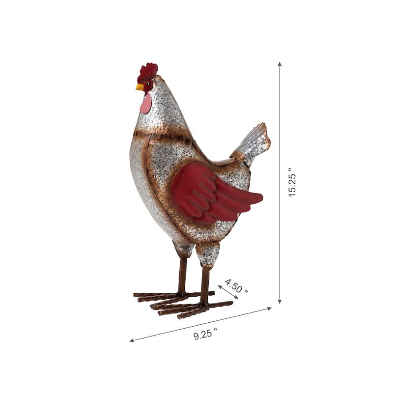 21"H Metal 3D Vibrant Standing Rooster Garden Statue by Glitzhome