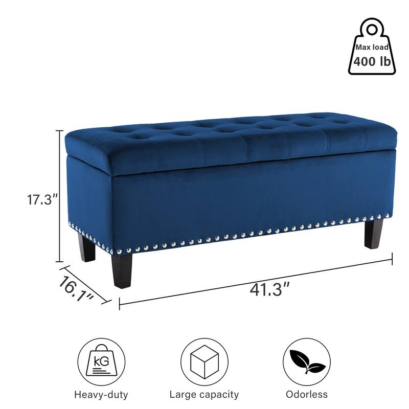 Modern Velvet Button Tufted Rectangle Storage Ottoman