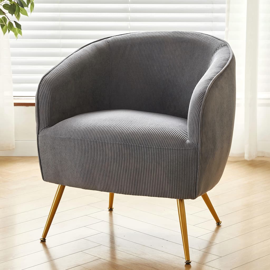 GDFStudio Luca Corduroy Barrel Accent Chair with Gold Metal Legs - Modern Upholstered Armchair for Living Room