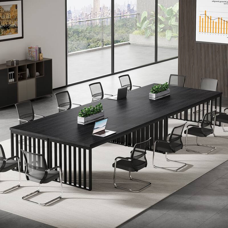 Small Conference Room Table for 4, Industiral Long Meeting Table - 2-pieces - 4PCS-Black