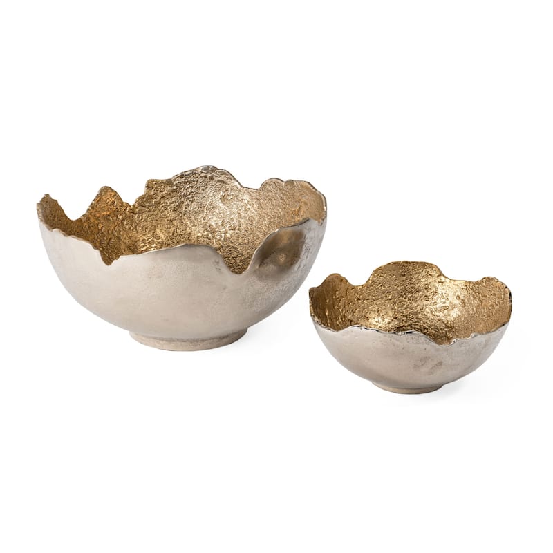 HomeRoots Set of Two Gold And Silver Aluminum Decorative Bowls - 14' X '7' X '14