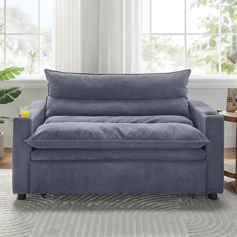 3-in-1 Convertible Sofa Bed, Sleeper Couch with Adjustable Backrest, Velvet Pull-Out Loveseat Chaise Lounge