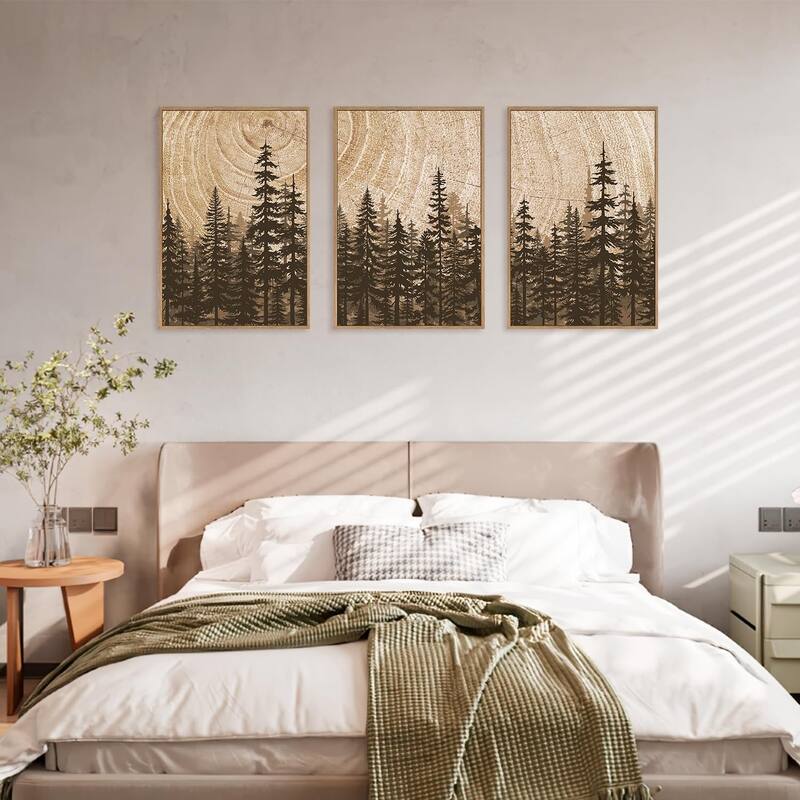 Natural Woodland Landscape Wall Decor, Large Retro Forest Painting