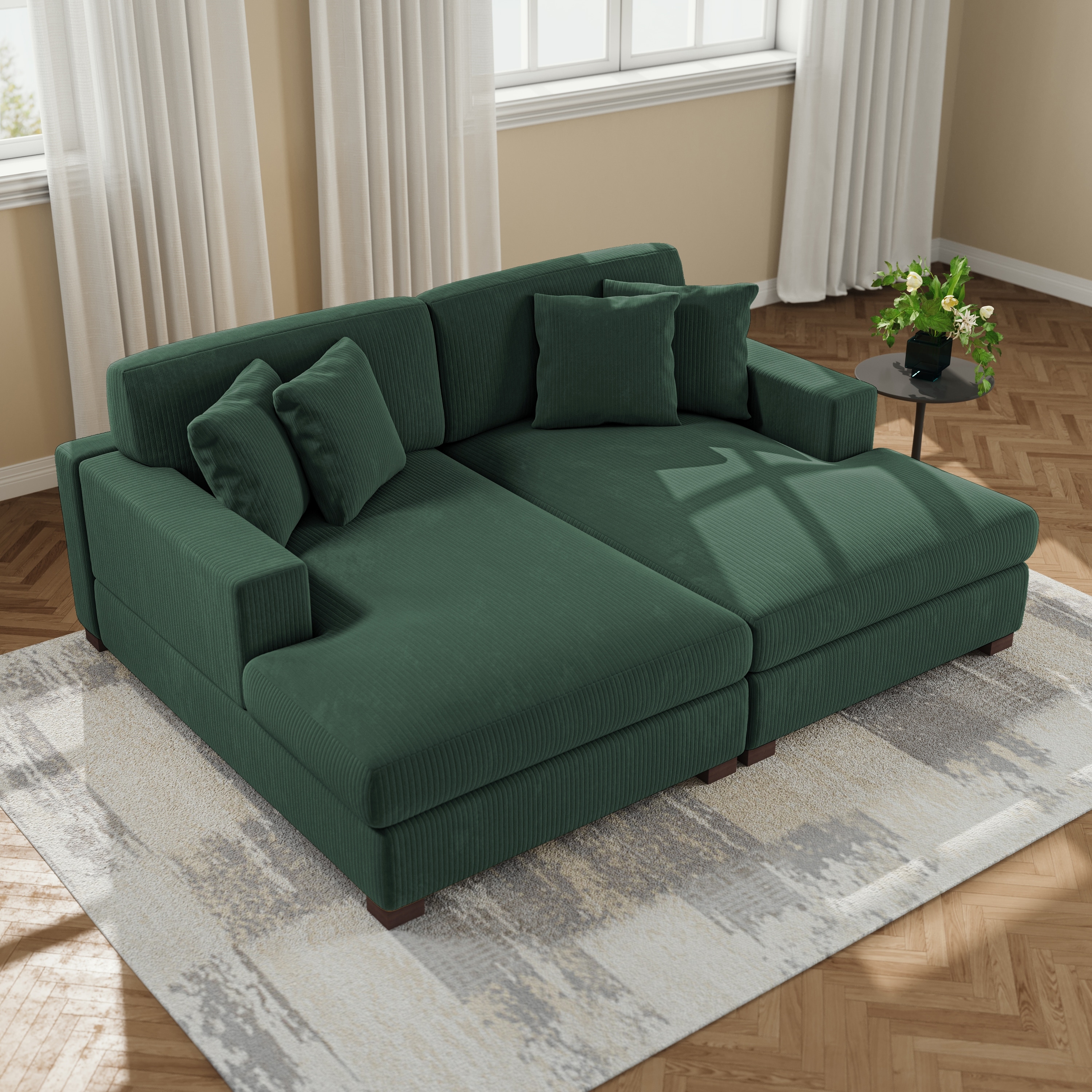 Upholstered Oversized Modular Sectional Sofa Set Corduroy Sleeper Sofa With Chaise