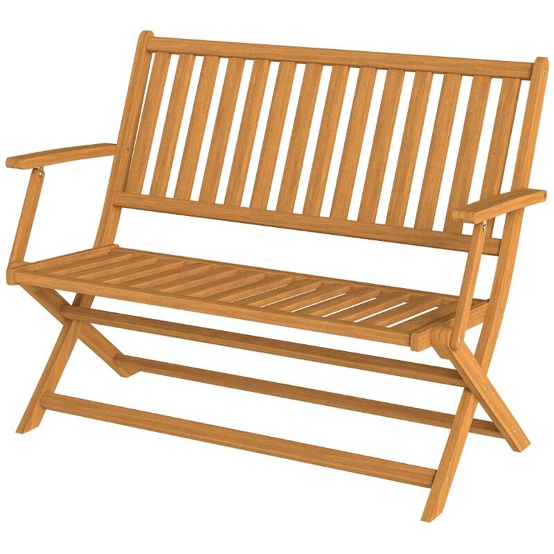 Acacia Wood Folding Patio Bench with Slatted Seat - 42.5" W x 25" D x 35.4" H - Teak