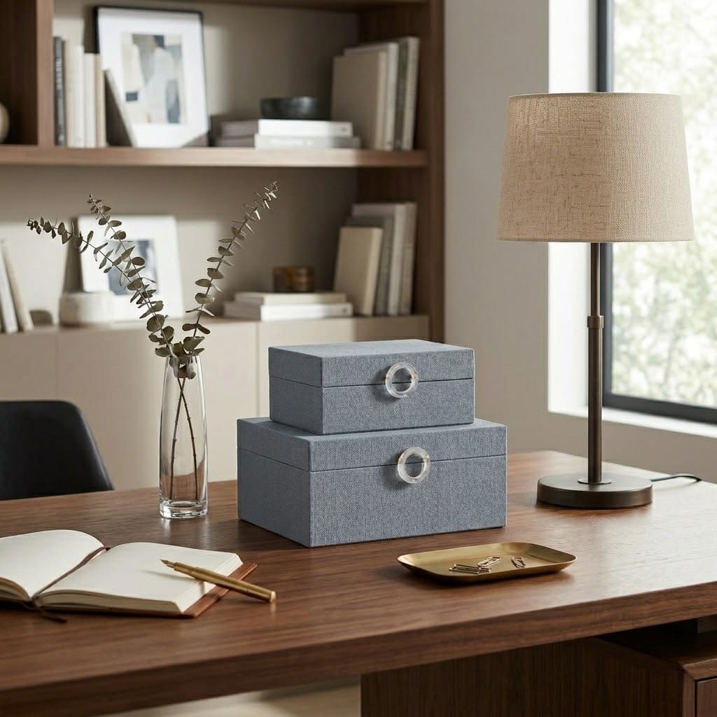 Wood and Velvet Circular Pull Decorative Boxes Set of 2 - 7/9" - 9.0"