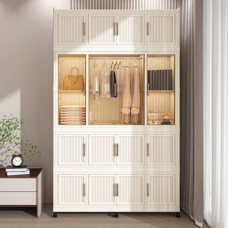 Compact Baby Wardrobe Organizer – Magnetic-Door Cubes & Hanging Rod – Includes Hangers, Portable Closet Dresser‌