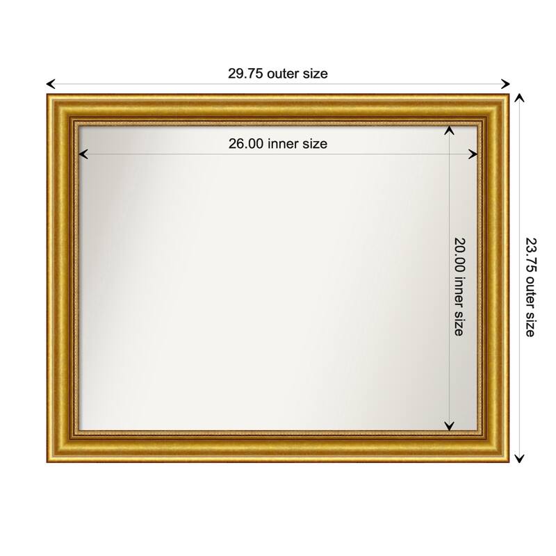 Townhouse Gold Framed Non-Beveled Custom Wall Mirror, Bathroom Vanity Mirror - Outer Size: 29.75 x 23.75