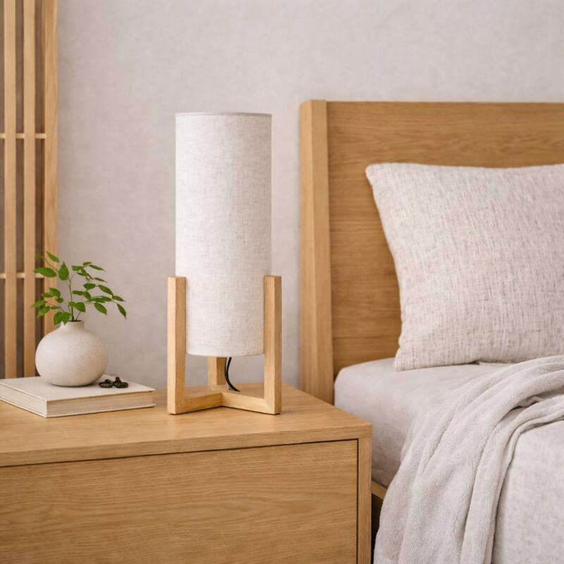Libra Wooden Base Cylindrical Table Lamp with Warm Glow