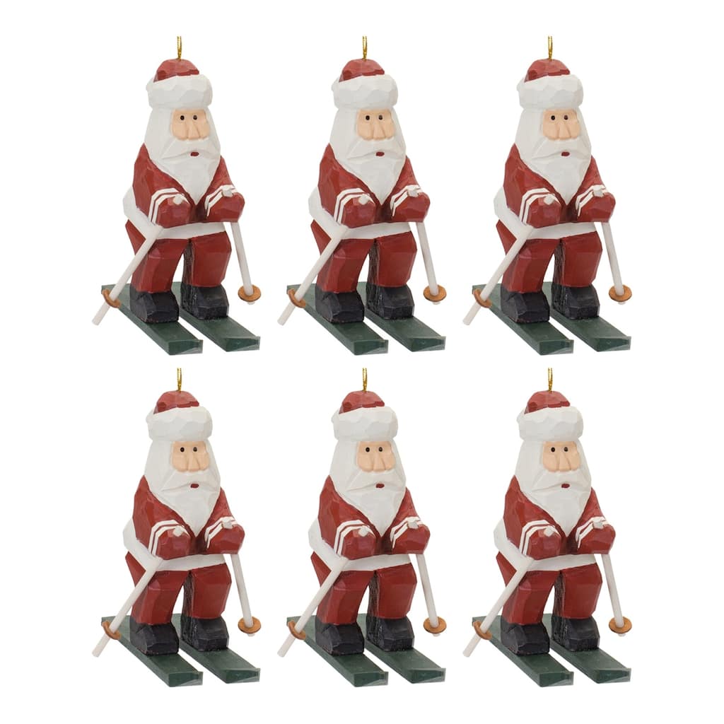 Set of 6 Santa on Ski Christmas Ornaments 5.25"