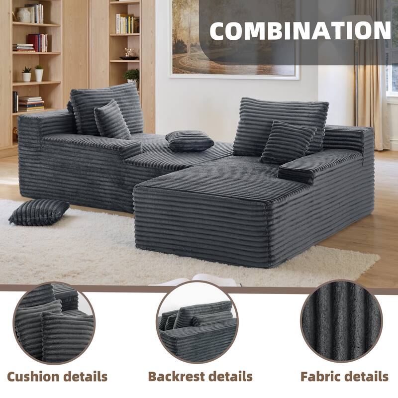 2 - Piece Upholstered Sectional Couch Sleeper Sofa L-Shape Chaise with Pillow