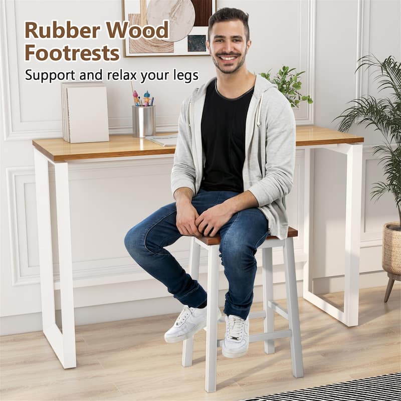 Gymax 24.5 Inch Set of 4 Saddle Stools Industrial Counter Height - Gray+Walnut