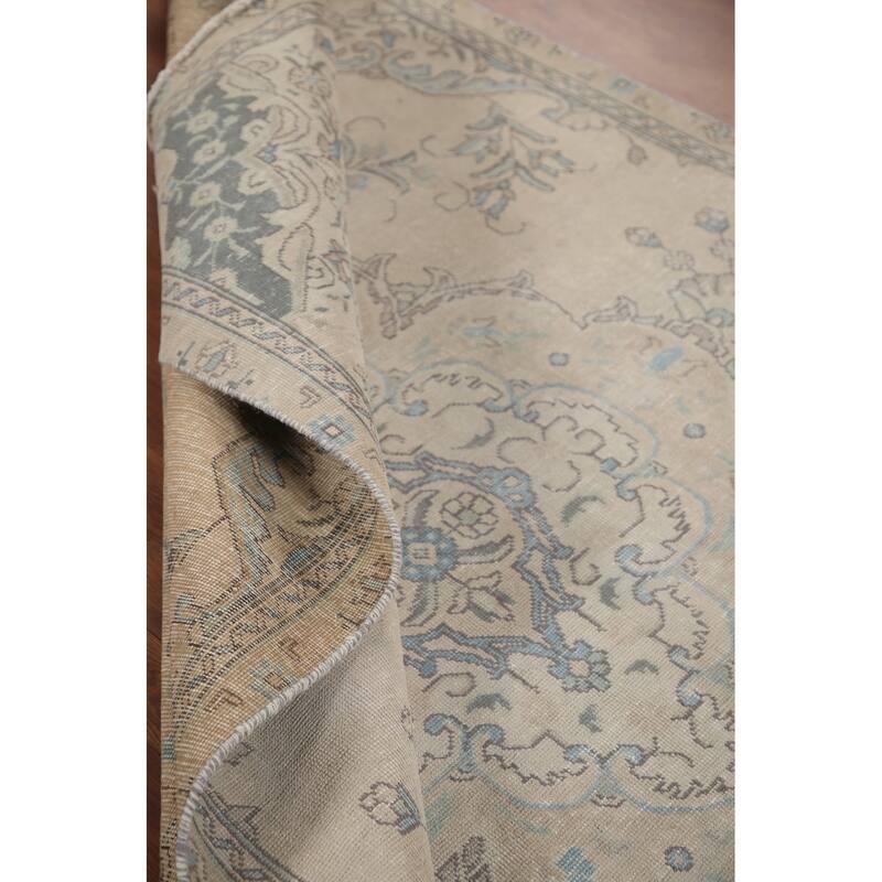 Hand Knotted Oriental 100% Wool Carpet Traditional Floral Beige & Ivories Tabriz Area Rug - 9' 2'' X 5' 6''