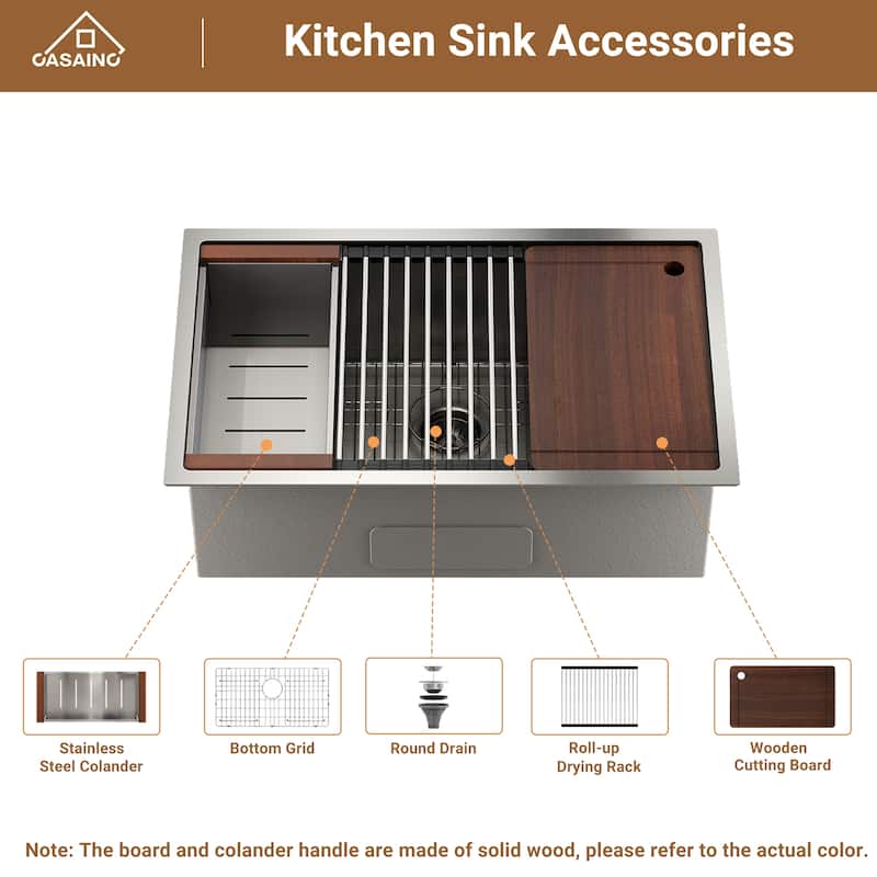 Undermount Single Bowl Nano Brushed Stainless Steel Workstation Kitchen Sink with Pull-Down Kitchen Faucet and Accessories