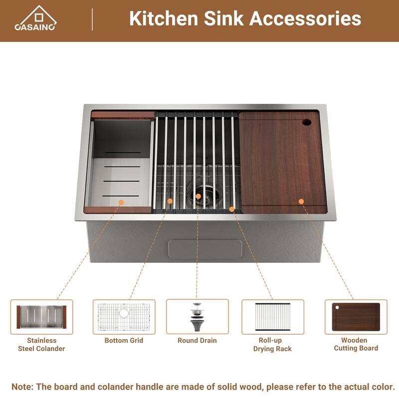 Undermount Single Bowl Nano Brushed Stainless Steel Workstation Kitchen Sink with Two-Function Kitchen Faucet and Accessories