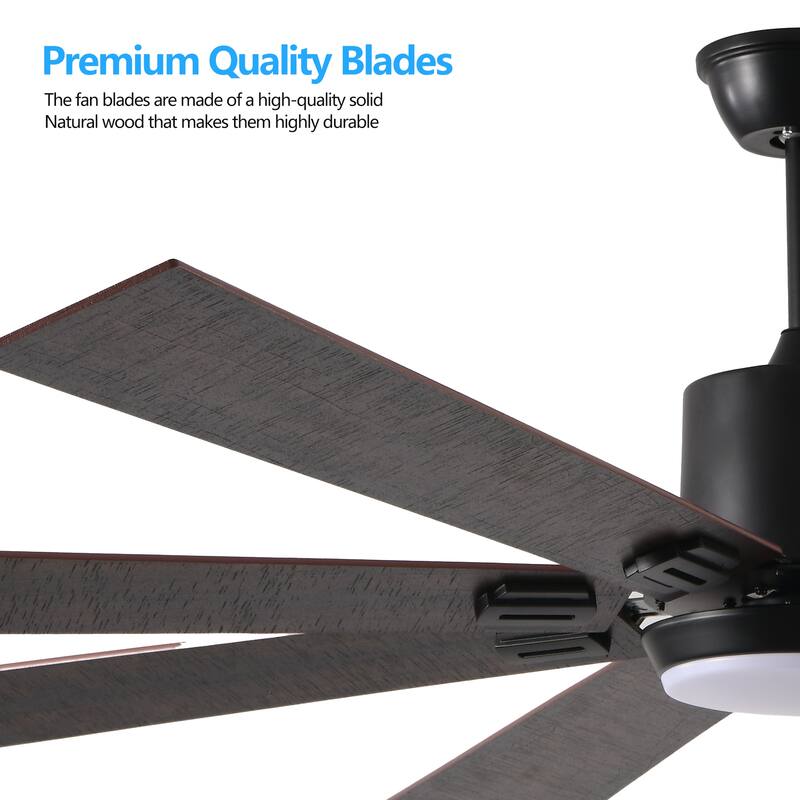 72" Walnut LED Ceiling Fan Light with 8 Wooden Blades, Remote Control, Adjustable Color Temperature for Living Room, Bedroom