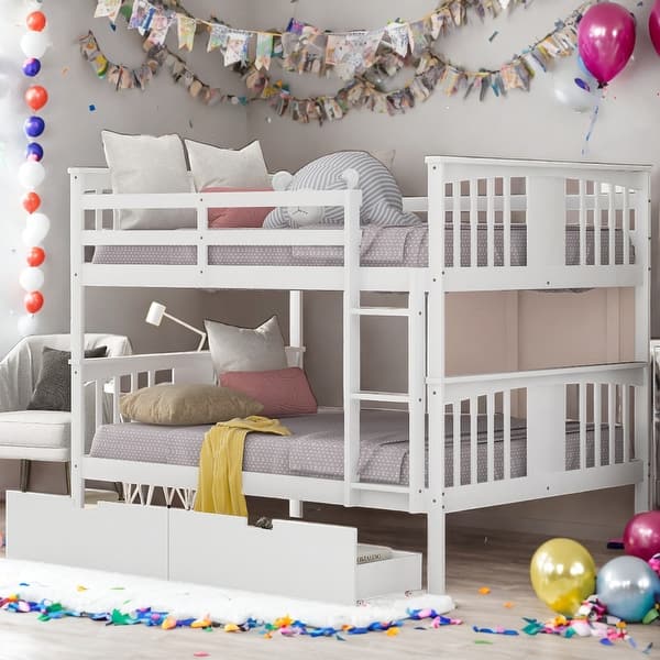 slide 2 of 12, Modren Full over Full Bunk Bed With Drawers and Ladder For Bedroom,Guest Room Furniture White