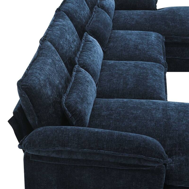 6-seat U-shaped Sectional Sofa, Sleeper Sectional with Waist Pillows for Living Room, Apartment