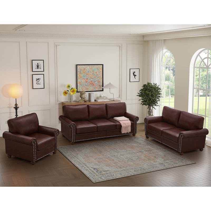 3-Piece Living Room Sets Faux Leather Sectional Sofa with Storage