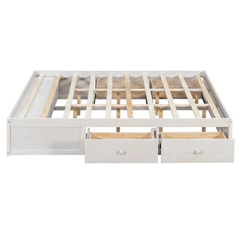 Queen Size Storage Platform Bed with 4 Drawers & Hydraulic Lift Footboard, Space-Saving Frame