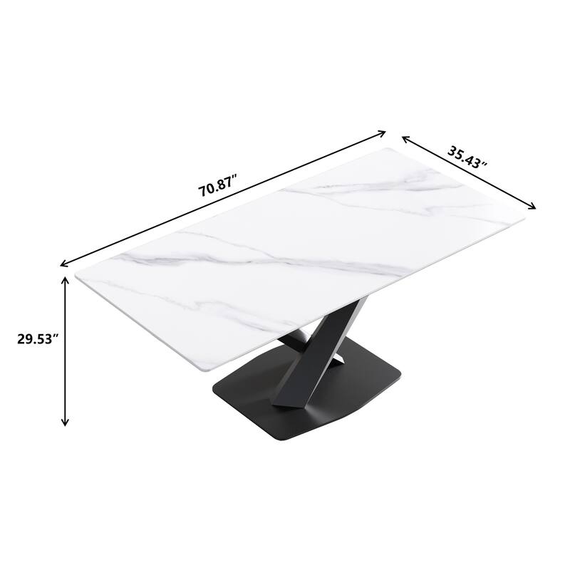 70.87" modern artificial stone white straight edge black metal leg dining table-can accommodate 6-8 people