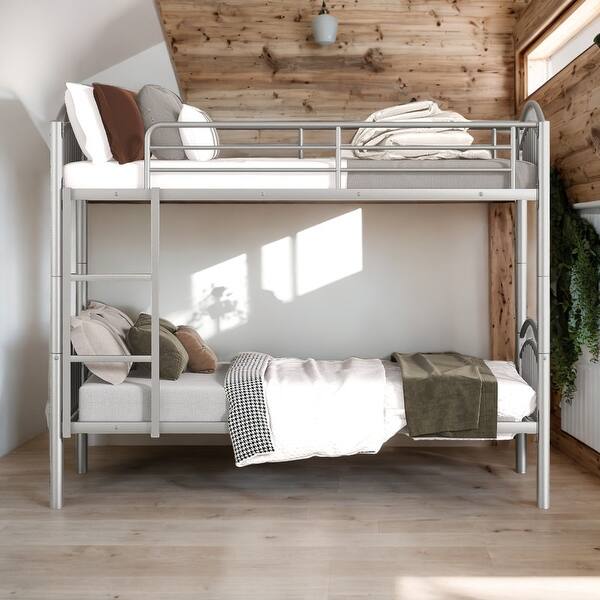 slide 2 of 45, 2 In 1 Multifunction Twin Over Twin Metal Bunk Bed White