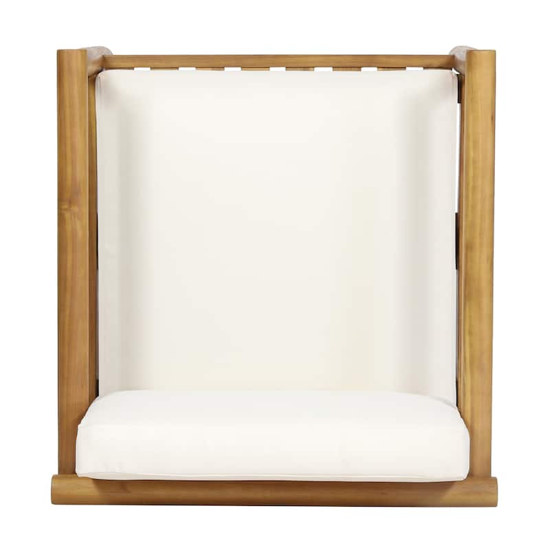 Roomfitters Modern Mid-Century Acacia Wood Outdoor Lounge Chair with Cream Cushions, Patio Seating