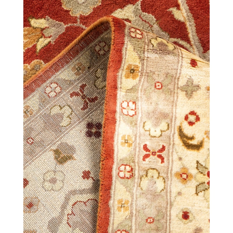Overton Handknotted Wool Traditional Oriental Orange Square Area Rug - 6' x 9'