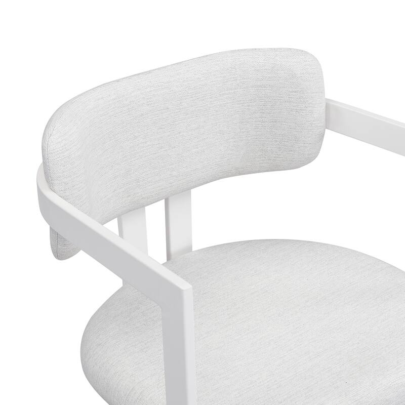 Upholstered Dining Chairs Set of 2, Fabric Armchairs with Beige Seating White Metal Frame, 265 LBS Weight Capacity