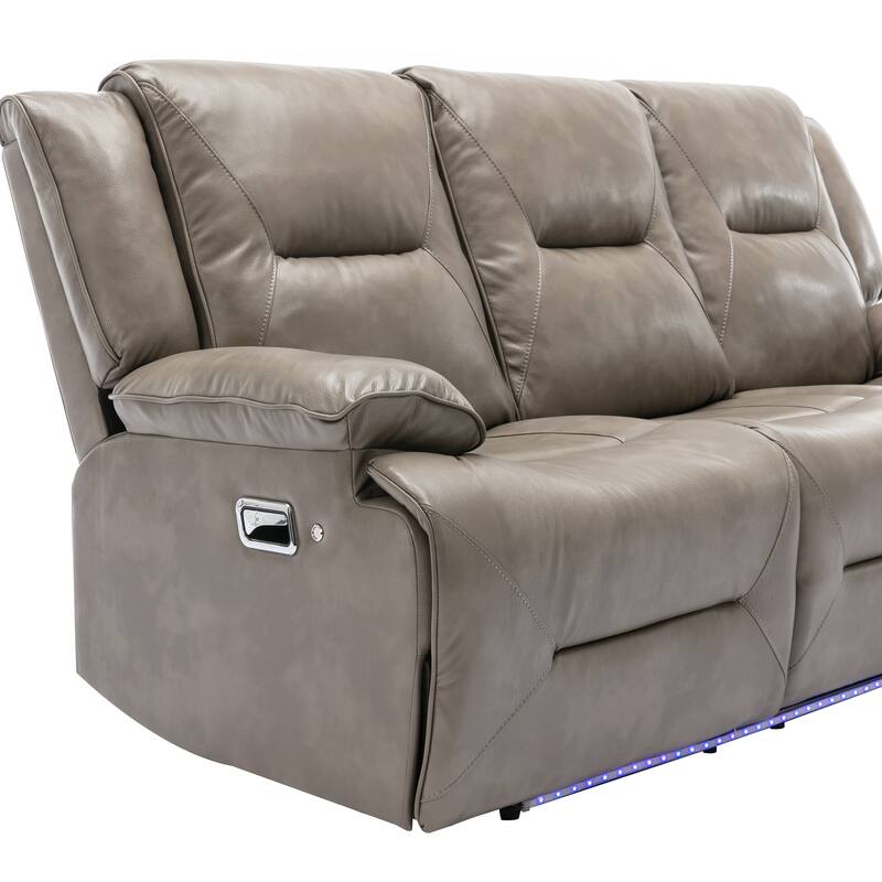 3 Seater Home Theater Recliner Manual Recliner Chair with a LED Light Strip Two Built-in Cup Holders