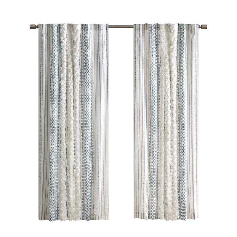 1PC Cotton Printed Curtain Panel with Chenille Stripe and Lining