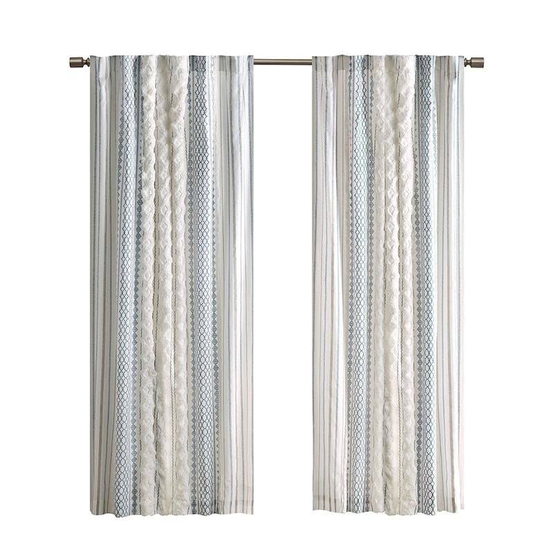 Cotton Printed Curtain Panel with Chenille Stripe and Lining 50x95"