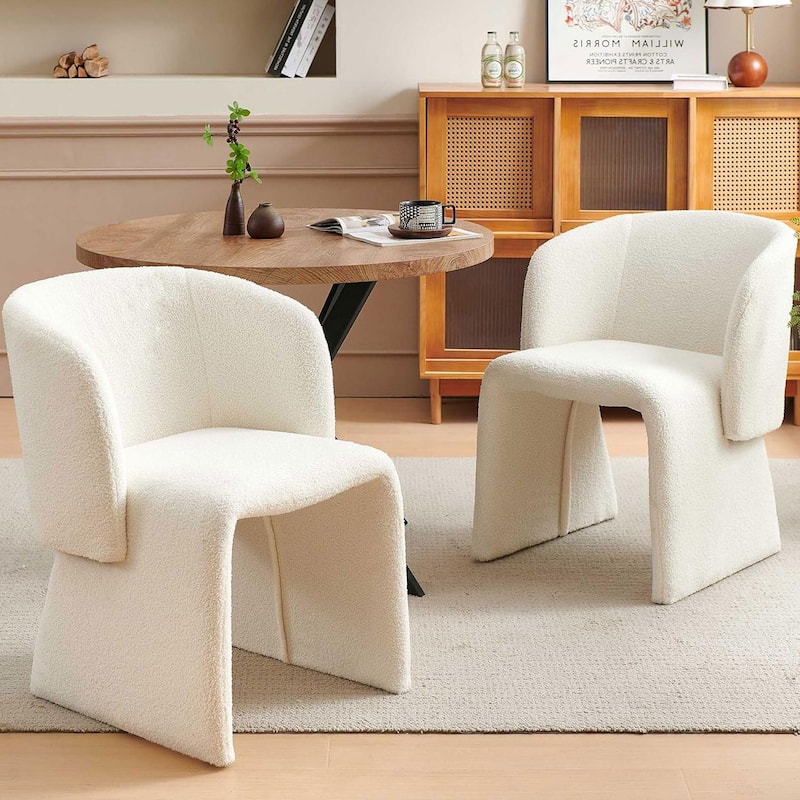 Howtai Barrel Dining Sofa Chairs Upholstered-Fully Wrapped - 2 Chairs - Off White