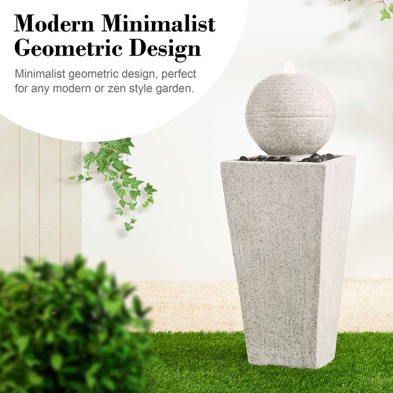 Demta Floating Pedestal Sphere Polyresin LED Garden Fountain with Pebbles by Havenside Home